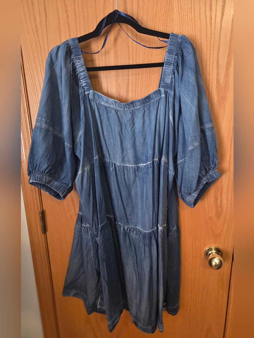 Denim Puff Sleeve Boutique Dress - Blue - Picture 2 of 7